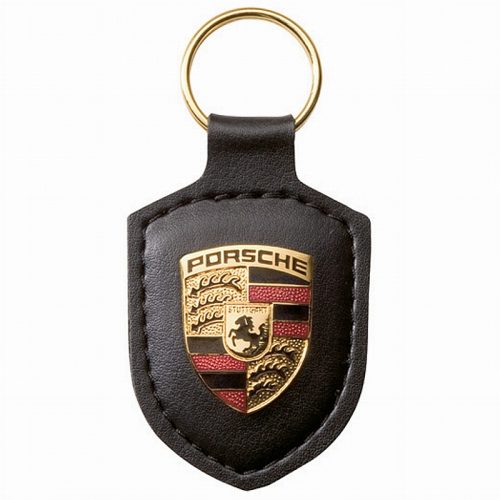 Porsche Key Fob Black Leather with Metal Colour Crest