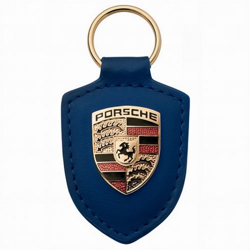Porsche Key Fob Blue Leather with Metal Colour Crest